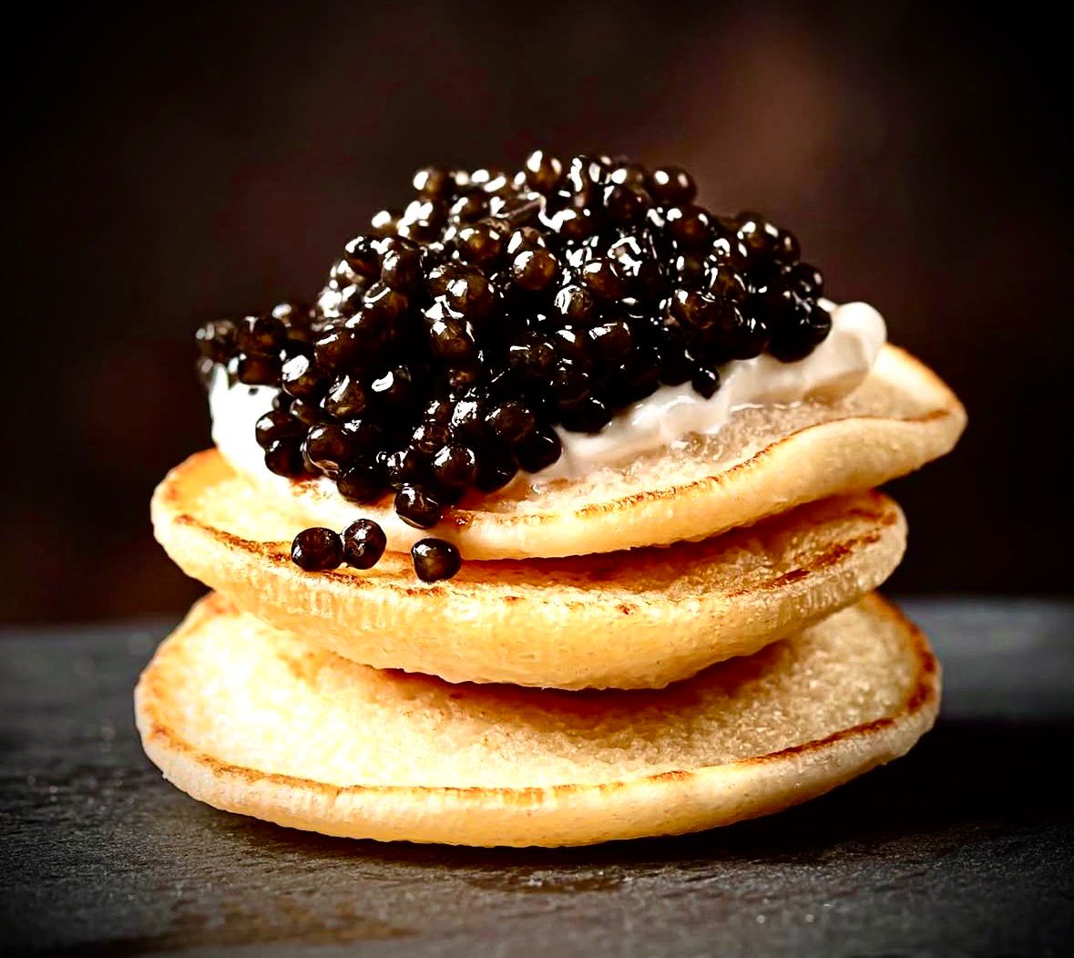 Caviar blinis — gourmet inflight catering at London Farnborough EGLF